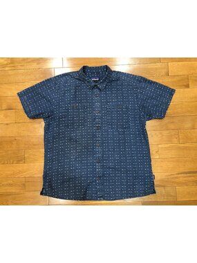Patagonia Worn Wear Organic Cotton Hemp Button Front Blue Shirt Campcore Size XL